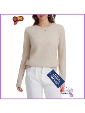 Cashmere Merino Wool Crew Neck Pullover Sweater Long Sleeve
